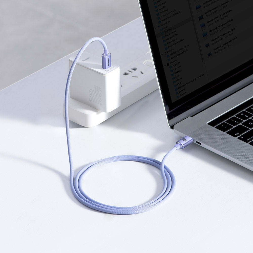 Dátový a nabíjací kábel USB-C - USB-C Baseus Crystal Shine Series, 100W, 1.2m, Fialový CAJY000605