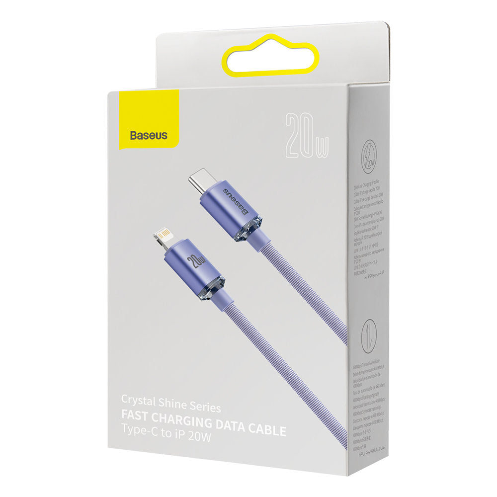Dátový a nabíjací kábel USB-C - Lightning Baseus Crystal Shine Series, 20W, 1.2m, Fialový CAJY000205
