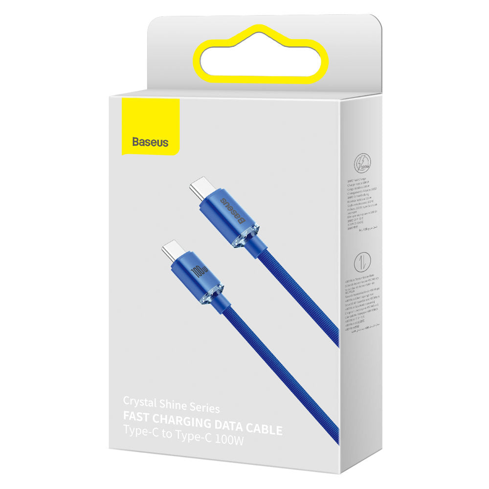 Dátový a nabíjací kábel USB-C - USB-C Baseus Crystal Shine Series, 100 W, 2 m, modrý CAJY000703