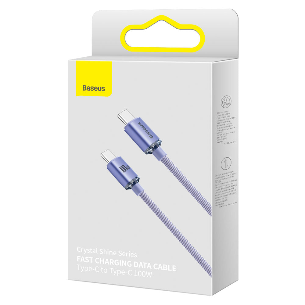 Dátový a nabíjací kábel USB-C - USB-C Baseus Crystal Shine Series, 100 W, 2 m, fialový CAJY000705
