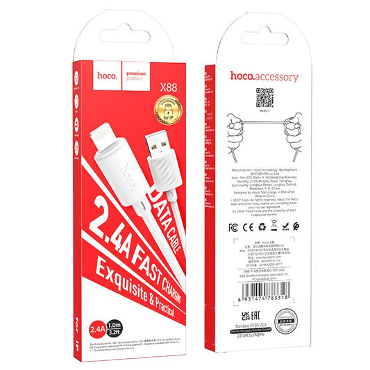 Dátový a nabíjací kábel USB-A - Lightning HOCO X88, 18 W, 1 m, biely