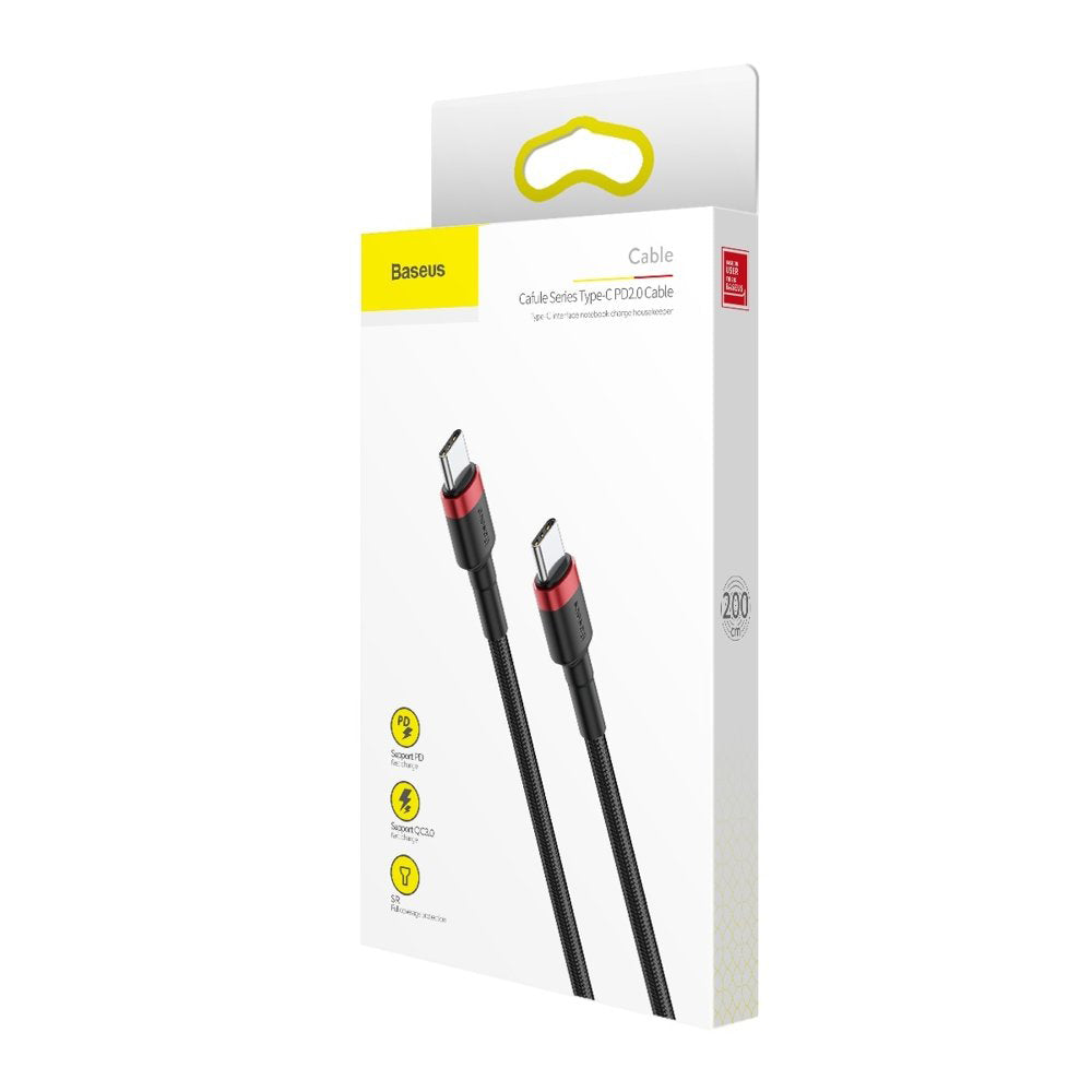 Dátový a nabíjací kábel USB-C - USB-C Baseus Cafule, 60 W, 2 m, červený CATKLF-H91