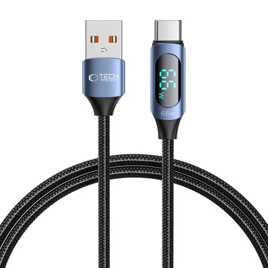 Dátový a nabíjací kábel USB-A - USB-C Tech-Protect Ultraboost LED, 66 W, 1 m, modrý