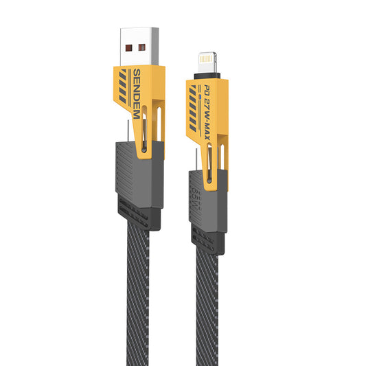 Dátový a nabíjací kábel USB-A / USB-C - Lightning / microUSB Sendem M84 2v1, 65 W, 1 m, žltý