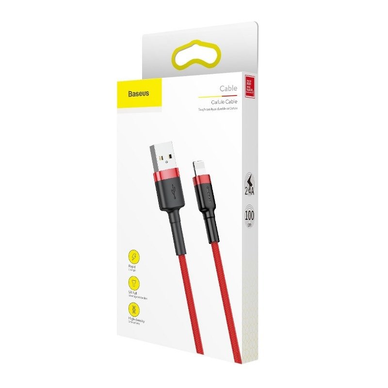 Dátový a nabíjací kábel USB-A - Lightning Baseus Cafule, 18W, 1m, červený CALKLF-B09