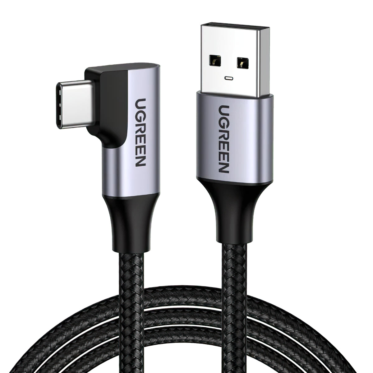 Dátový a nabíjací kábel USB-A - USB-C UGREEN US385 uhlový, 60 W, 1 m, sivý
