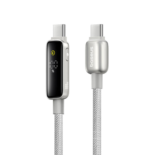 Dátový a nabíjací kábel USB-C - USB-C Baseus Vipow Display, 100W, 2m, Sivý P10381802851-01