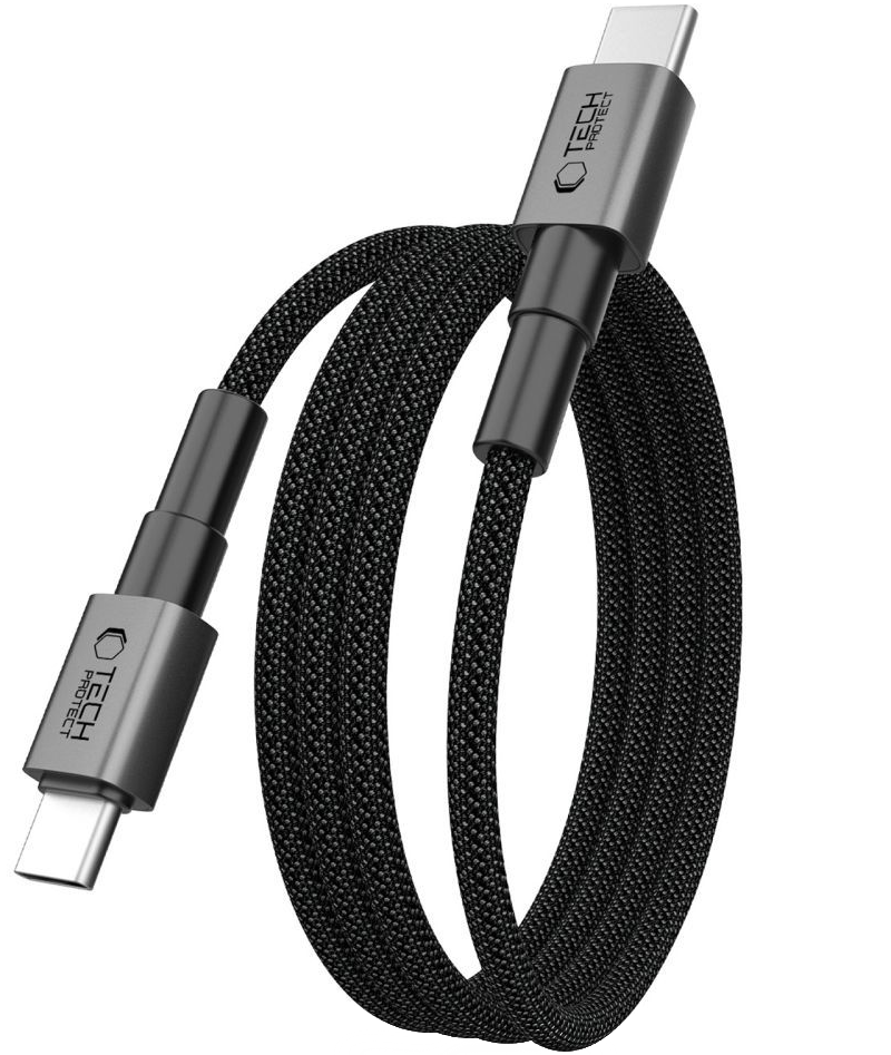 Dátový a nabíjací kábel USB-C - USB-C Tech-Protect Ultraboost DNA MagTwist, 100W, 2m, Sivý