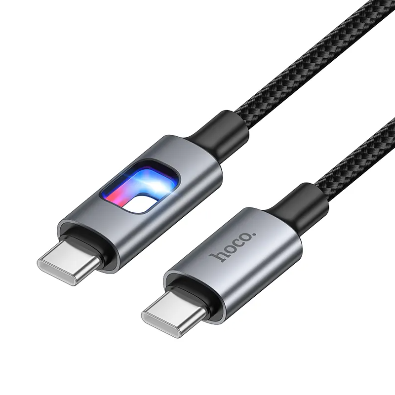 Dátový a nabíjací kábel USB-C - USB-C HOCO U144 Led, 60W, 1,2m, čierny