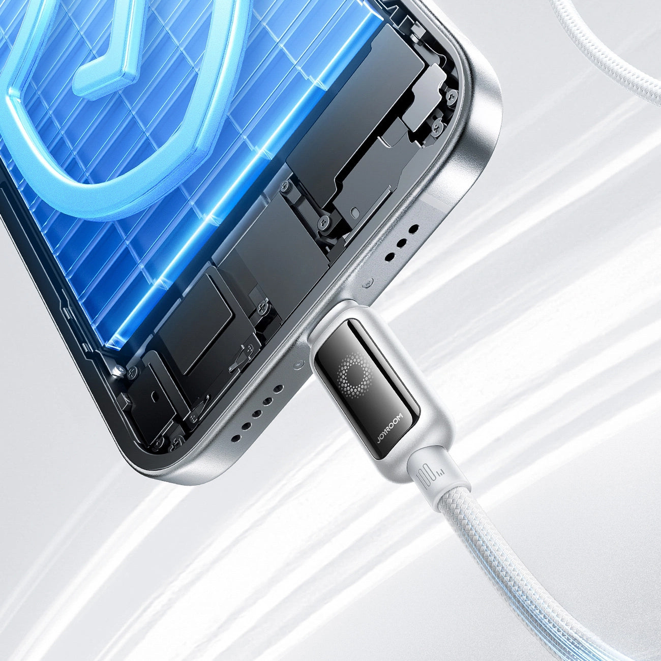 Dátový a nabíjací kábel USB-C - USB-C Joyroom S-A55 StarFlight Display, 100W, 1.2m, Biela