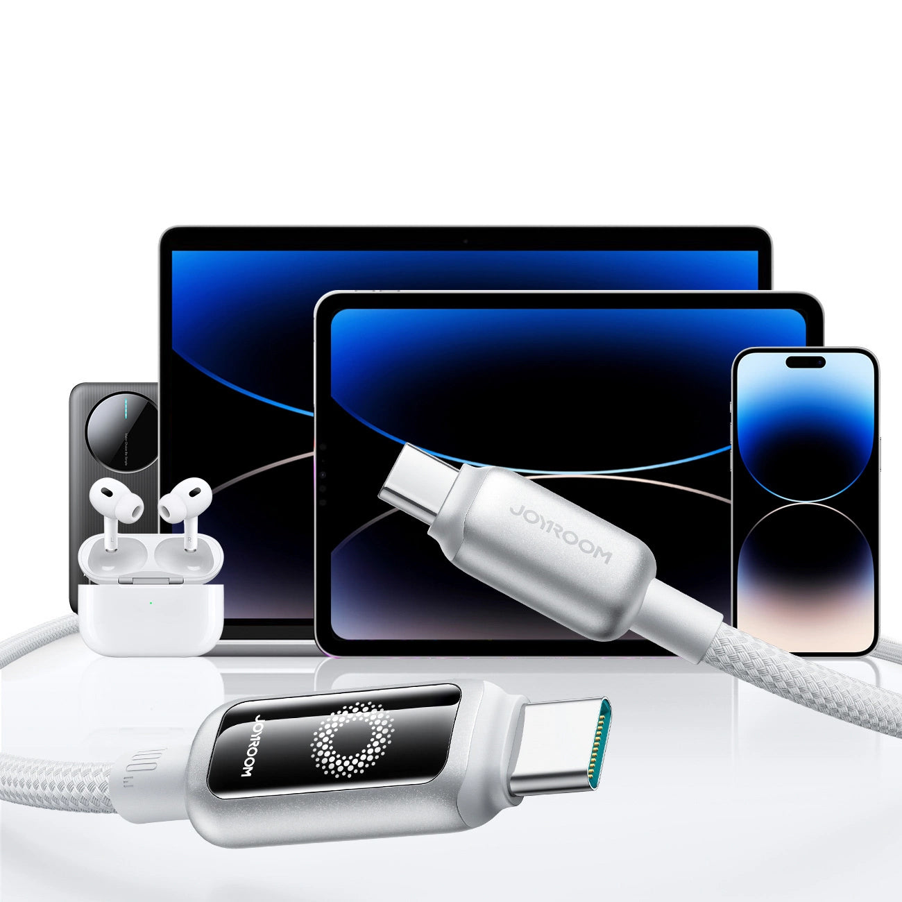 Dátový a nabíjací kábel USB-C - USB-C Joyroom S-A55 StarFlight Display, 100W, 1.2m, Biela