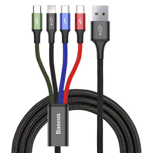 Baseus Rapid 4v1 USB-A - Lightning / microUSB / 2 x USB-C nabíjací kábel, 20 W, 1,2 m, čierny CA1T4-B01