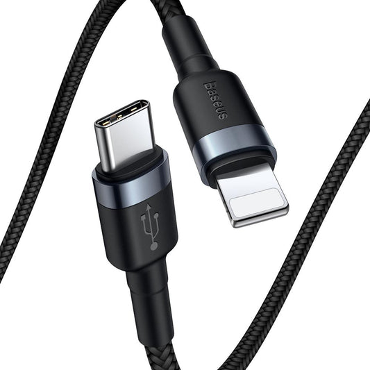 Dátový a nabíjací kábel USB-C - Lightning Baseus Cafule, 18 W, 1 m, sivý CATLKLF-G1