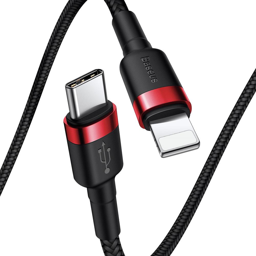 Dátový a nabíjací kábel USB-C - Lightning Baseus Cafule, 18 W, 1 m, červený CATLKLF-91