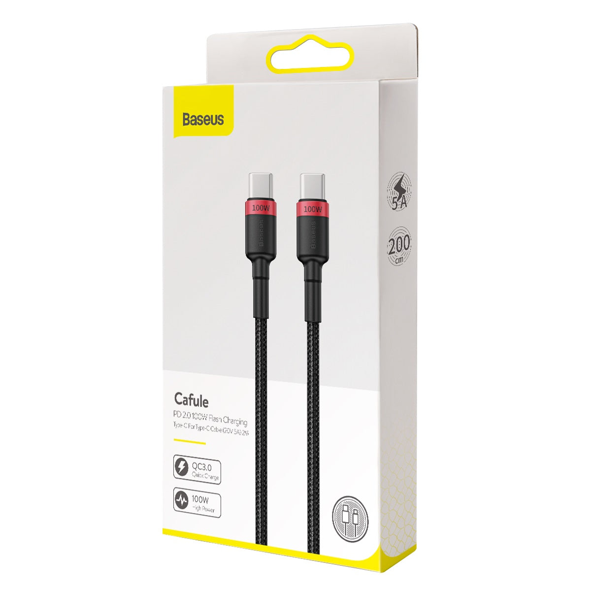 Dátový a nabíjací kábel USB-C - USB-C Baseus Cafule, 100 W, 2 m, červený CATKLF-AL91