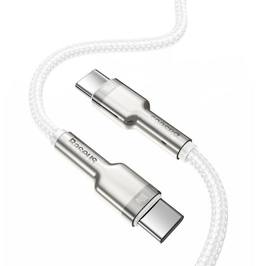 Dátový a nabíjací kábel USB-C - USB-C Baseus Cafule Metal Series, 100 W, 1 m, biely CATJK-C02