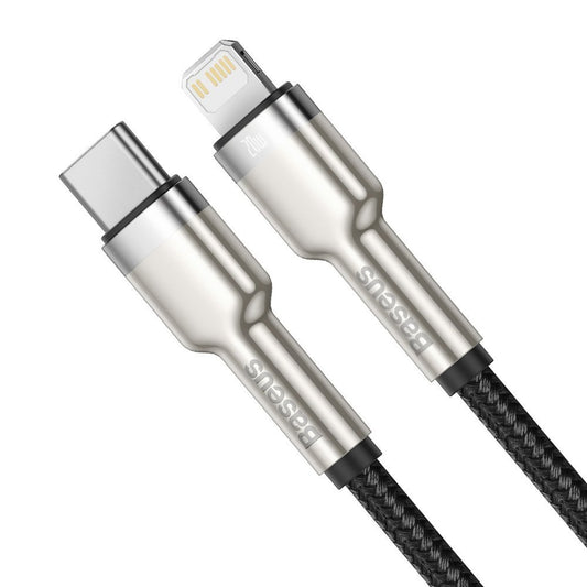 Dátový a nabíjací kábel USB-C - Lightning Baseus Cafule Metal Series, 20W, 2m, Čierny CATLJK-B01