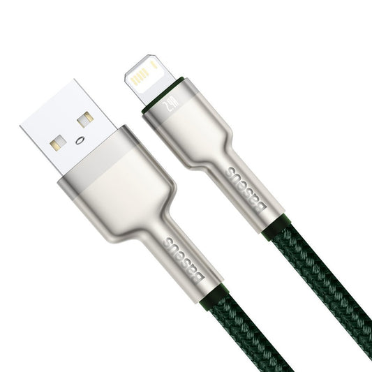 Dátový a nabíjací kábel USB-A - Lightning Baseus Cafule Metal Series, 18W, 2m, Zelený CALJK-B06