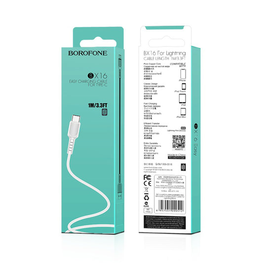 Dátový a nabíjací kábel USB-A - USB-C Borofone BX16, 18 W, 1 m, biely
