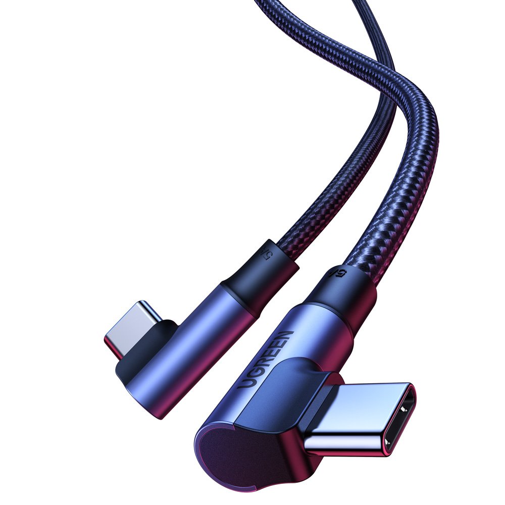 Dátový a nabíjací kábel USB-C - USB-C UGREEN US335 uhlový, 100 W, 1 m, čierny