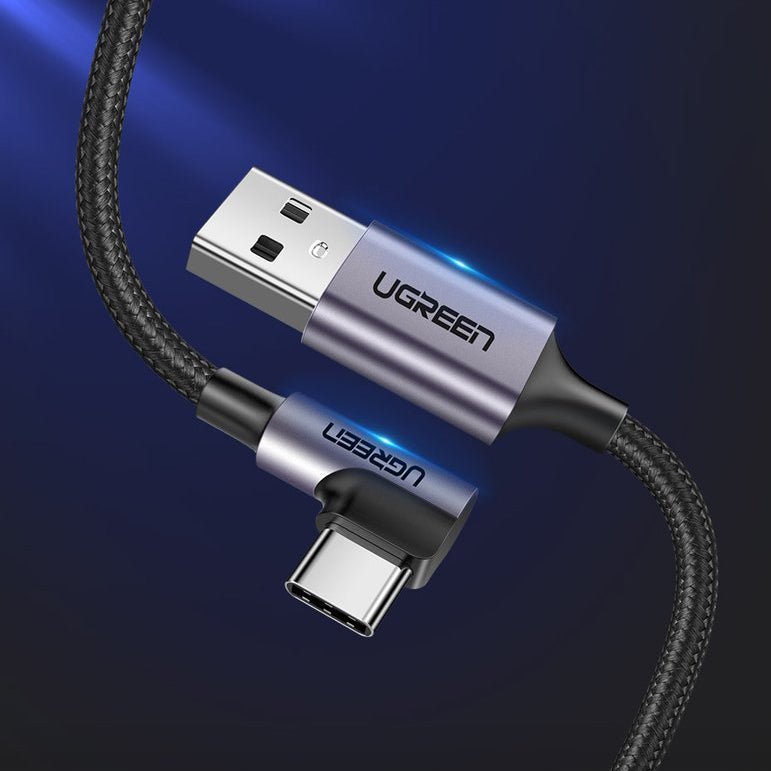 Dátový a nabíjací kábel USB-A - USB-C UGREEN US284 Angled, 18W, 3m, Sivý