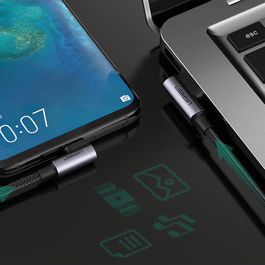 Dátový a nabíjací kábel USB-A - USB-C UGREEN US176 uhlový, 60 W, 2 m, čierny