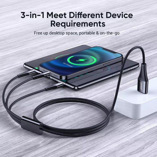 USB-A - Lightning / microUSB / USB-C Charging Cable Joyroom S-1230G4 3in1, 20W, 1.2m, Black
