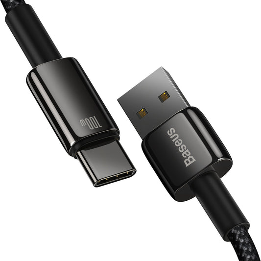 Baseus Tungsten zlatý dátový a nabíjací kábel USB-A na USB-C, 100 W, 1 m, čierny CAWJ0000000001