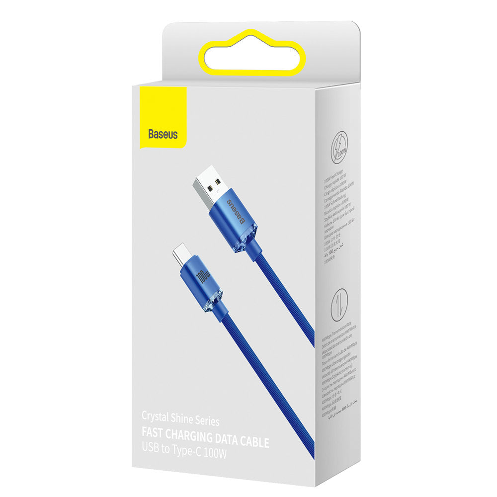 Dátový a nabíjací kábel USB-A na USB-C Baseus Crystal Shine Series, 100 W, 2 m, modrý CAJY000503