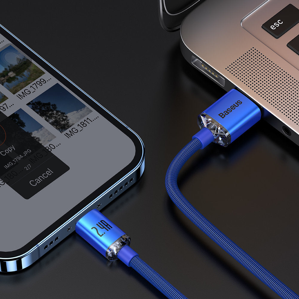 USB-A to Lightning Data and Charging Cable Baseus Crystal Shine Series, 18W, 1.2m, Blue CAJY000003