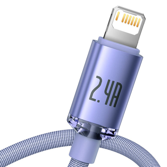 Baseus Crystal Shine Series USB-A - Lightning dátový a nabíjací kábel, 18 W, 1,2 m, fialový CAJYY000005