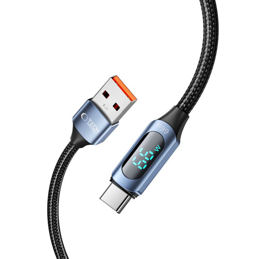 Dátový a nabíjací kábel USB-A - USB-C Tech-Protect Ultraboost LED, 66 W, 1 m, modrý