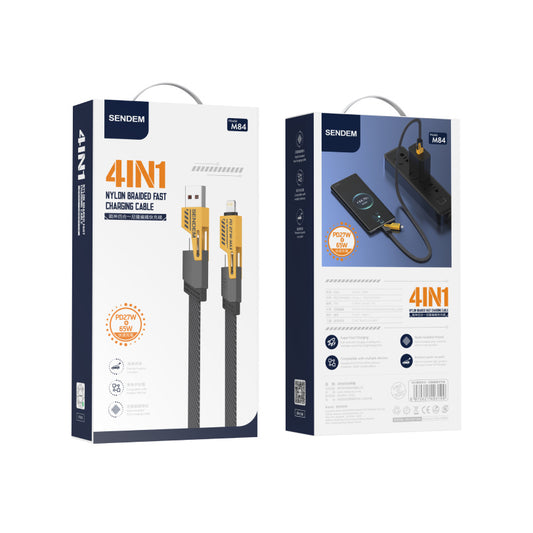 Dátový a nabíjací kábel USB-A / USB-C - Lightning / microUSB Sendem M84 2v1, 65 W, 1 m, žltý