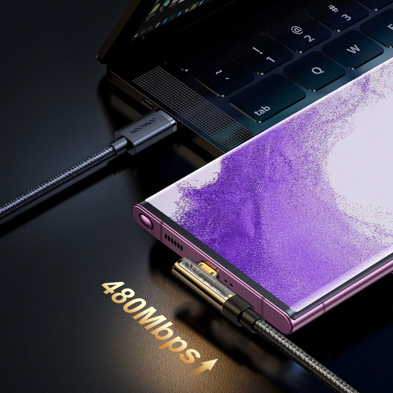 Dátový a nabíjací kábel USB-C - USB-C Joyroom S-A6 Angled, 100W, 1.2m, čierny