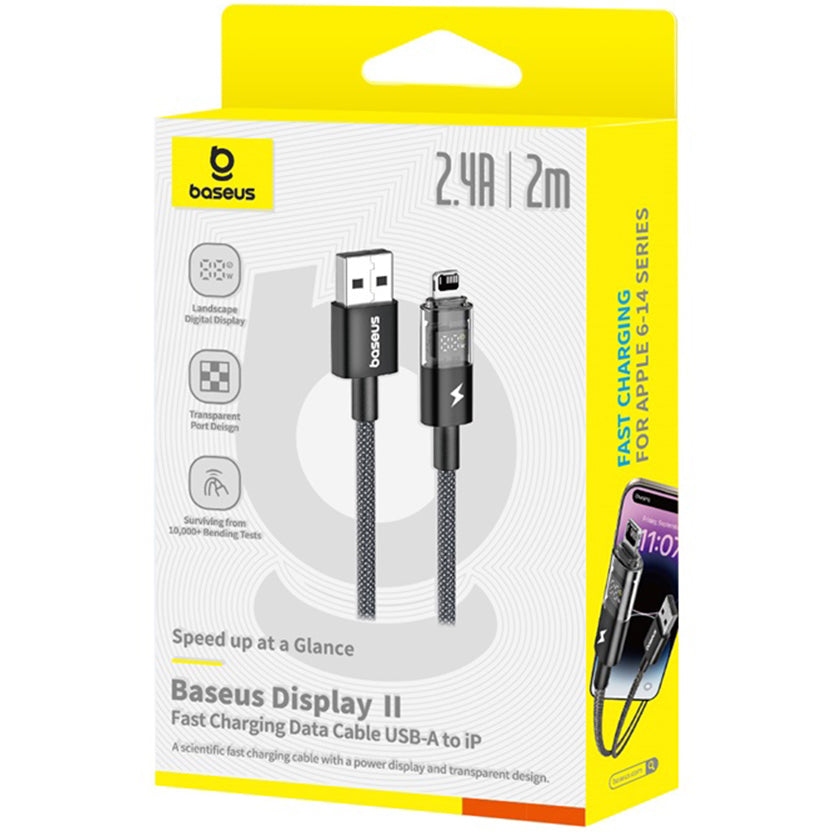 USB-A na Lightning dátový a nabíjací kábel Baseus Display 2, 12W, 2m, čierny P10382700121-01