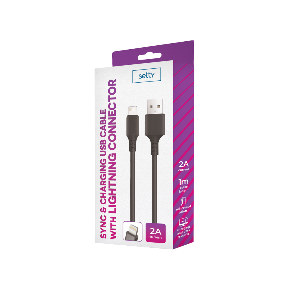 Dátový a nabíjací kábel USB-A - Lightning Setty, 18W, 1m, čierny