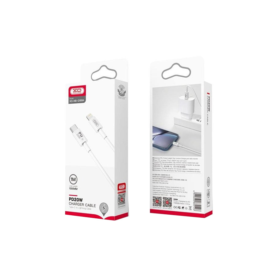 Dátový a nabíjací kábel USB-C - Lightning XO Design NB-Q189A, 20W, 1m, Biela