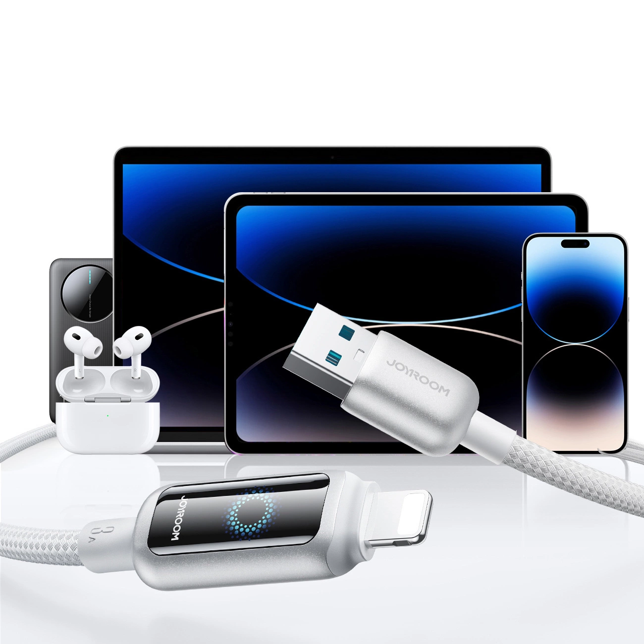 Dátový a nabíjací kábel USB-A - Lightning Joyroom S-A55 StarFlight Display, 18W, 1.2m, Biela