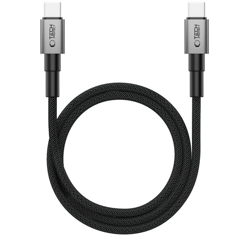 Dátový a nabíjací kábel USB-C - USB-C Tech-Protect Ultraboost DNA MagTwist, 100W, 1m, Sivý
