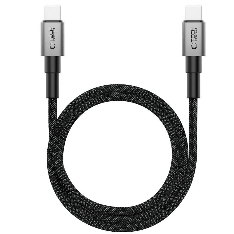 Dátový a nabíjací kábel USB-C - USB-C Tech-Protect Ultraboost DNA MagTwist, 100W, 2m, Sivý