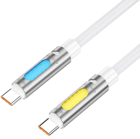 USB-C dátový a nabíjací kábel - USB-C BWOO X325C-C Led, 240W, 1,2 m, biely