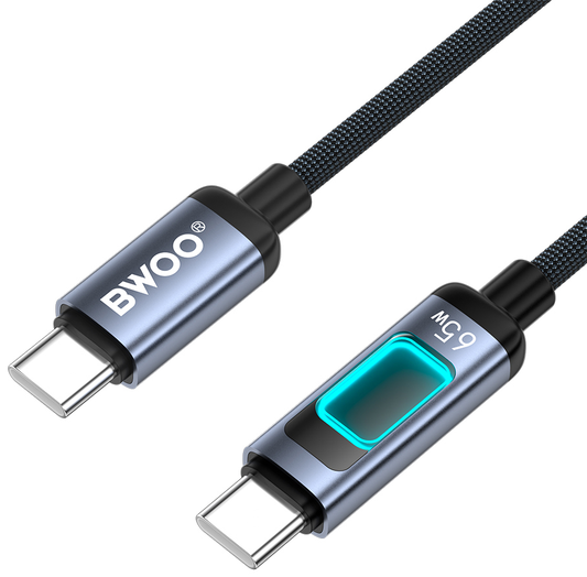 USB-C dátový a nabíjací kábel - USB-C BWOO X324CC Display, 65W, 1m, čierny