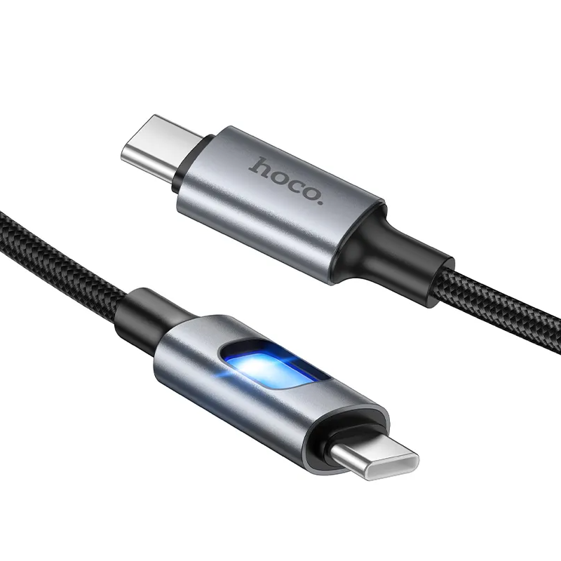 Dátový a nabíjací kábel USB-C - USB-C HOCO U144 Led, 60W, 1,2m, čierny