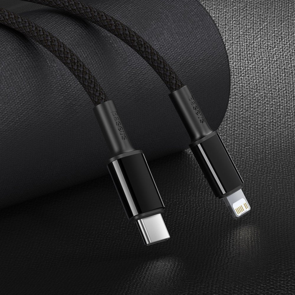 Dátový a nabíjací kábel USB-C - Lightning Baseus High Density Braided, 20W, 2m, čierny CATLGD-A01