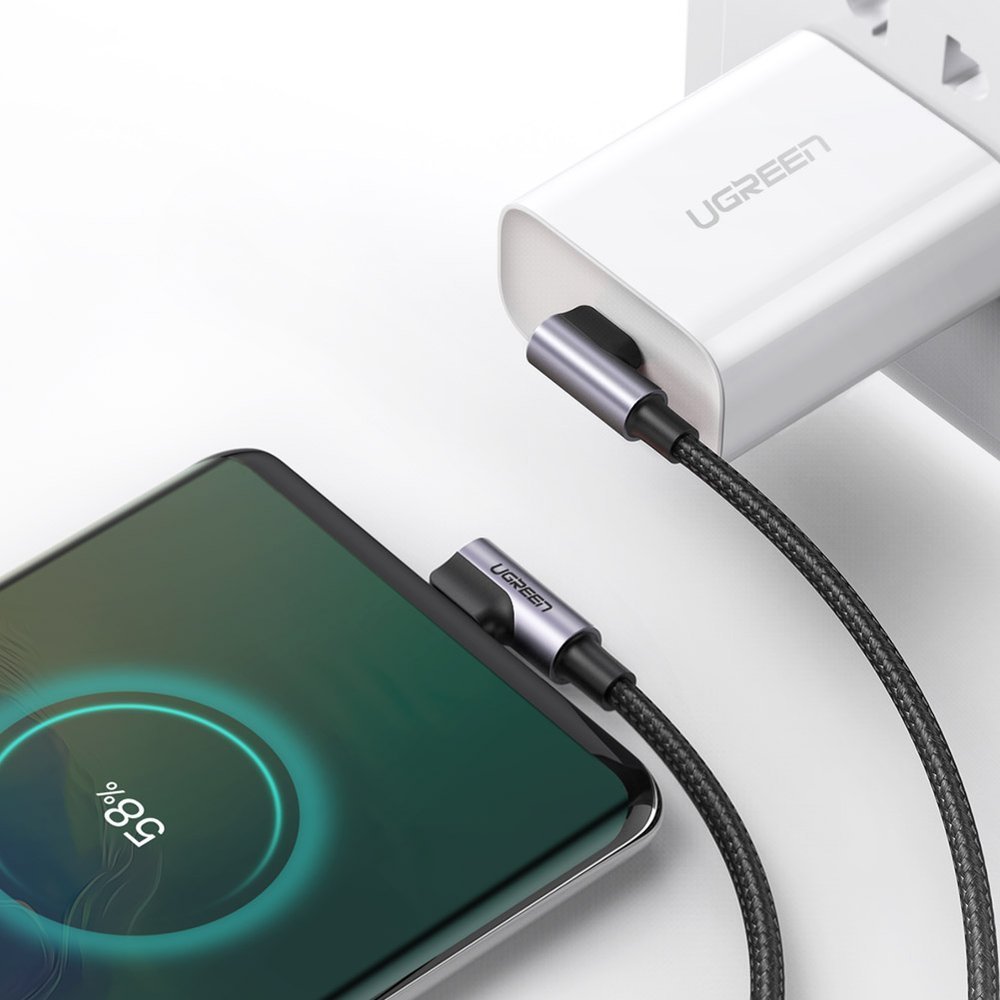 Dátový a nabíjací kábel USB-C - USB-C UGREEN US323 USB-C Angled, 60 W, 1 m, čierny