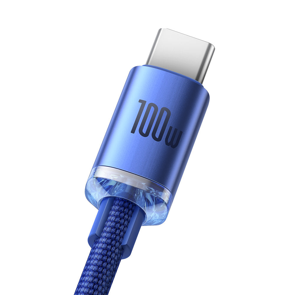 Dátový a nabíjací kábel USB-A na USB-C Baseus Crystal Shine Series, 100 W, 2 m, modrý CAJY000503