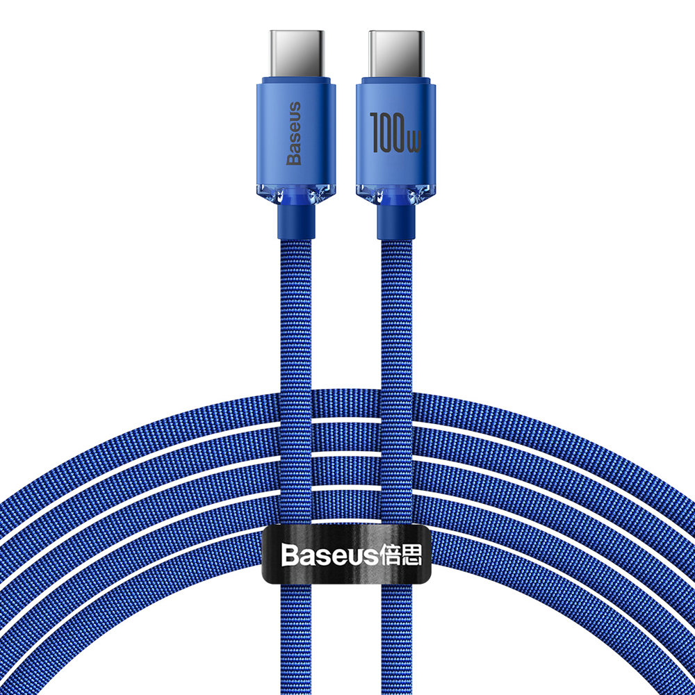 Dátový a nabíjací kábel USB-C - USB-C Baseus Crystal Shine Series, 100 W, 2 m, modrý CAJY000703