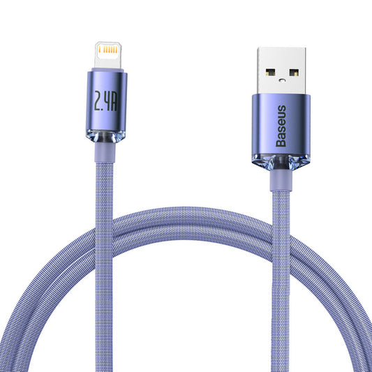 Baseus Crystal Shine Series USB-A - Lightning dátový a nabíjací kábel, 18 W, 1,2 m, fialový CAJYY000005