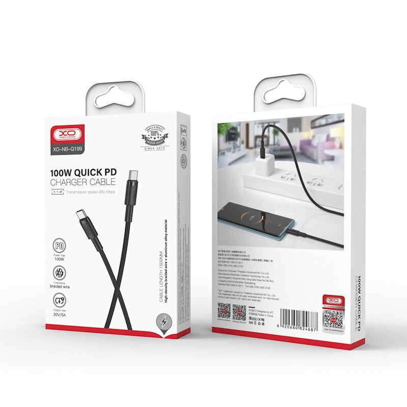Dátový a nabíjací kábel USB-C - USB-C XO Design NB-Q199, 100W, 1.5m, Čierny