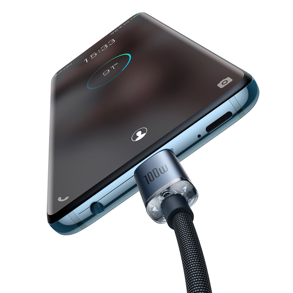 Dátový a nabíjací kábel USB-C - USB-C Baseus Crystal Shine Series, 100 W, 2 m, čierny CAJY000701